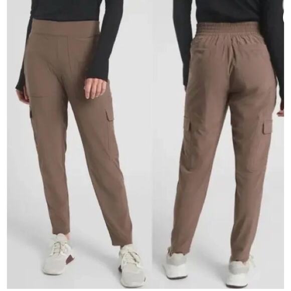 Athleta Chelsea Cargo Lined Pant Brown Athleisure Travel Cozy Sz 10 Sustainable - Picture 1 of 10